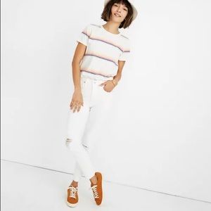 Madewell 9" Mid-Rise Skinny Crop Jeans in Pure White: Knee-Rip Edition
